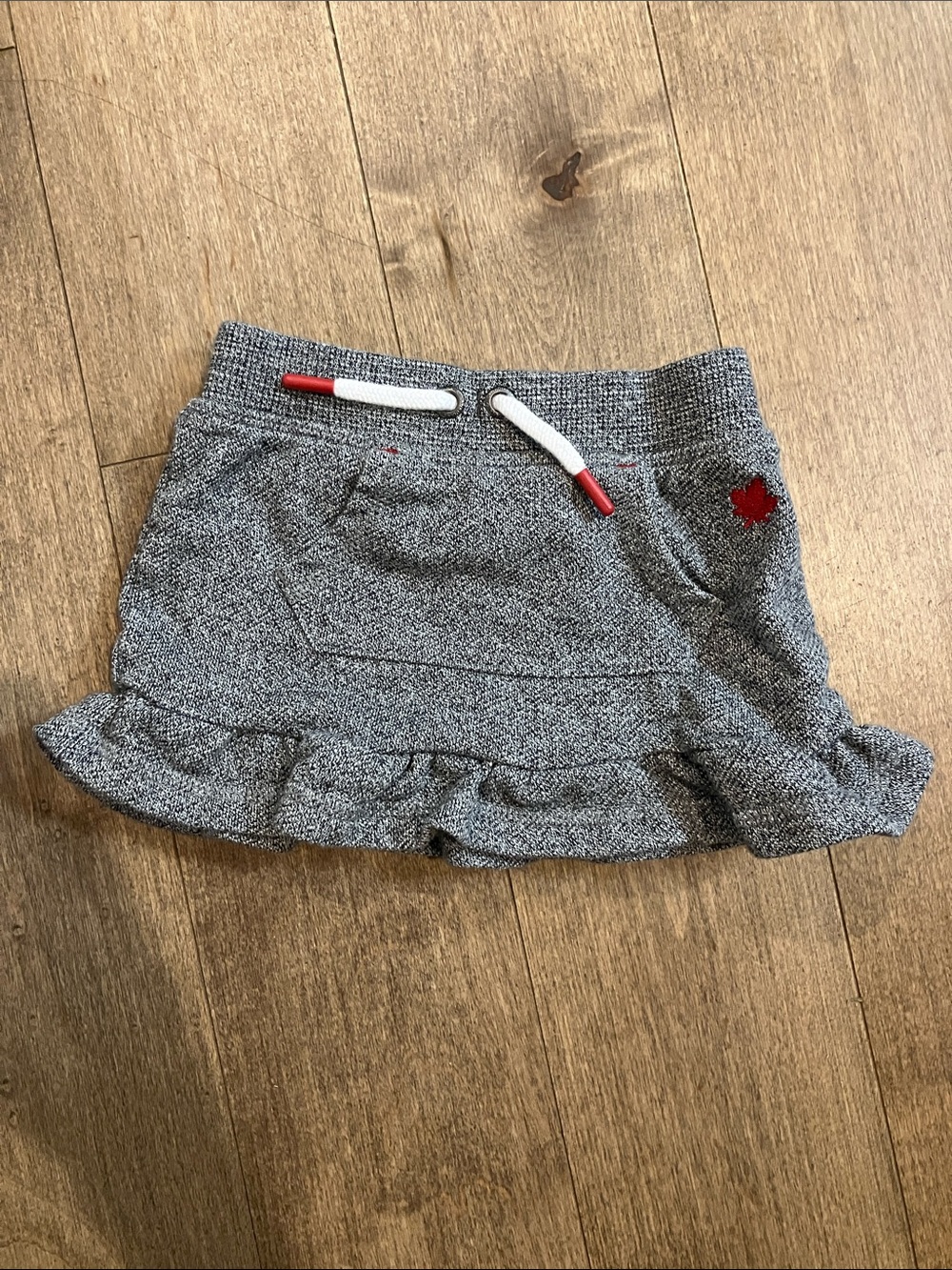 Gray Knit Ruffle Skort with Red Accent